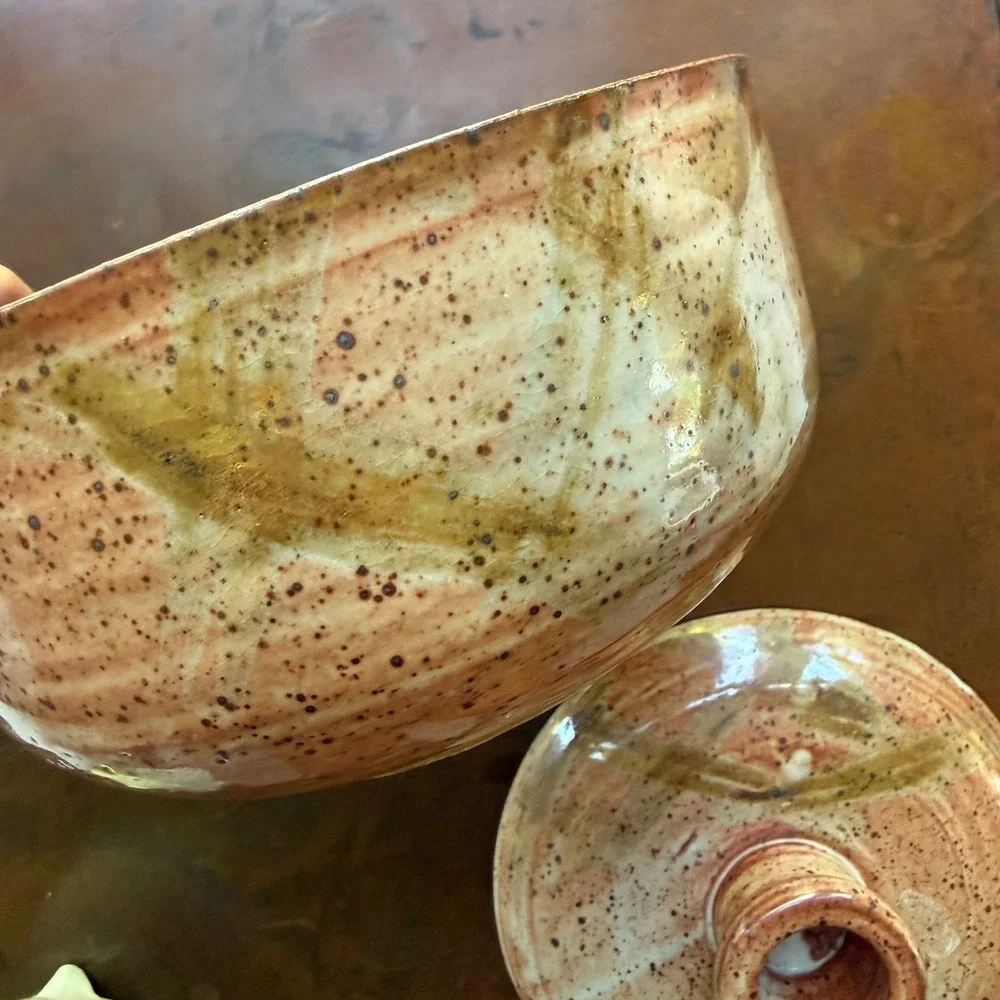 Vintage Studio Pottery Lidded Casserole Bowl Hand Thrown Stoneware Dish Handmade